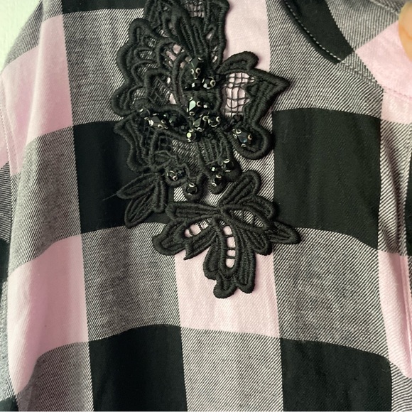 Lane Bryant pink black embellished flannel top - Picture 5 of 7